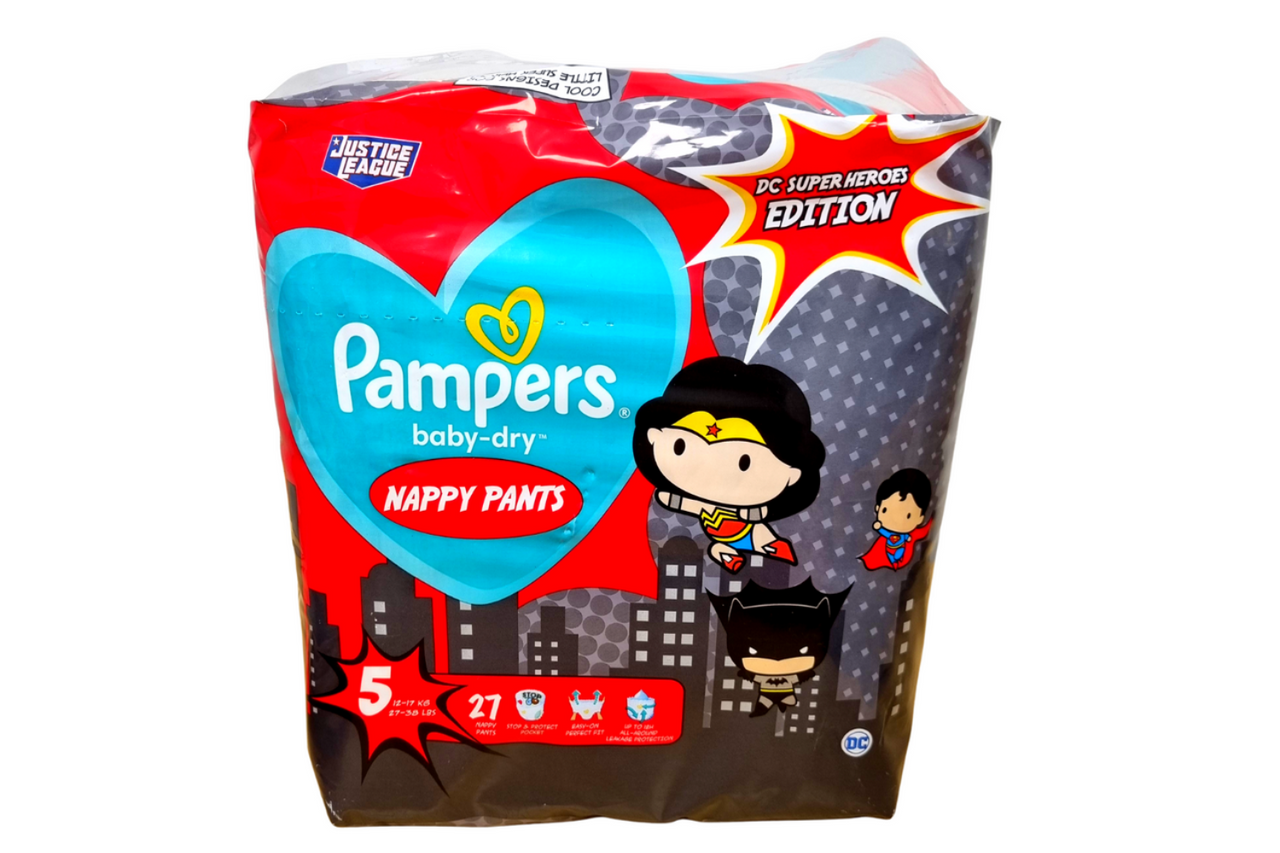 Pampers BabyDry DC Super Heroes Size 5 27 Nappy Pants (Damaged